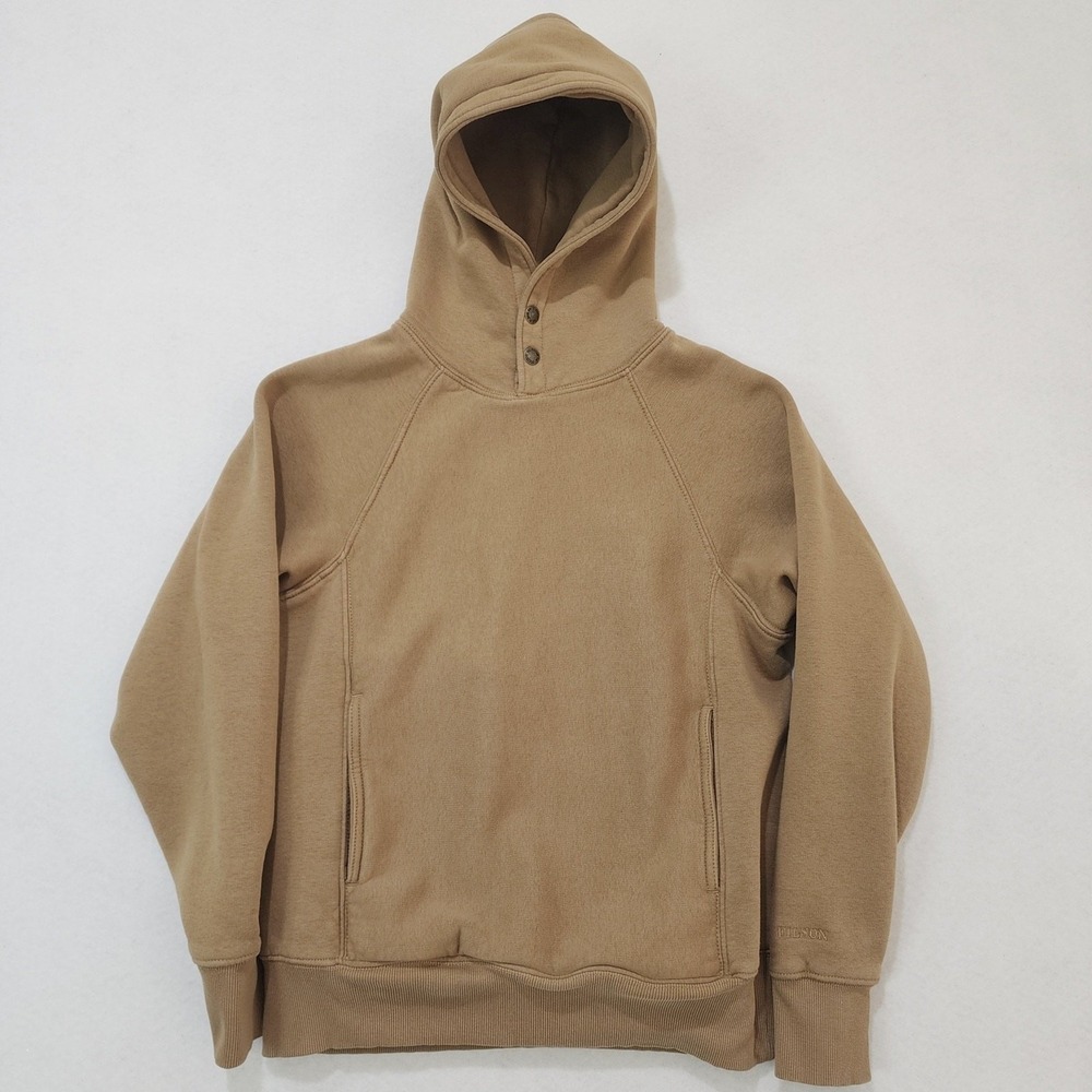 Filson Hoodie Women's Small Snap Tan Brown Fleece lined Raglan Sleeve Pullover